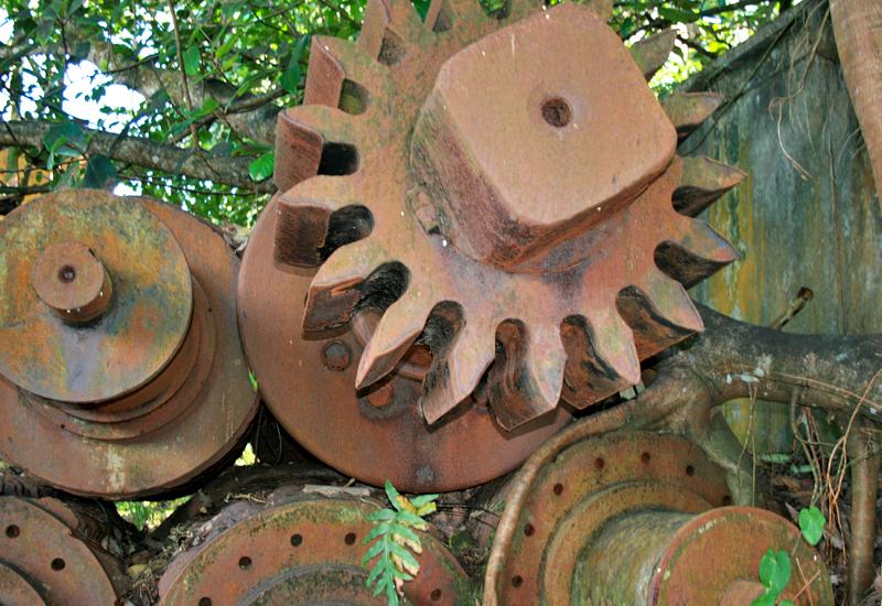 Ancienne usine Grosse Montagne de Lamentin, Guadeloupe : des rouages gagnés par la nature