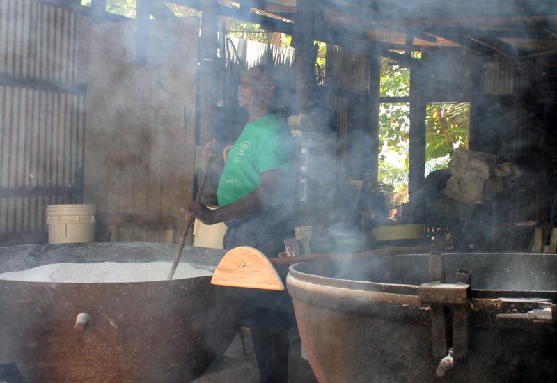 Manioquerie - Deshaies : la farine est cuite à feu doux